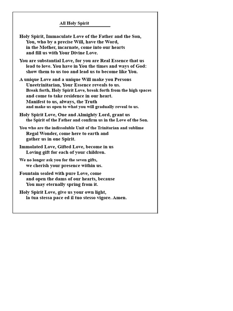 Divine Love and Prayer in the Holy Spirit | PDF | God The Father ...