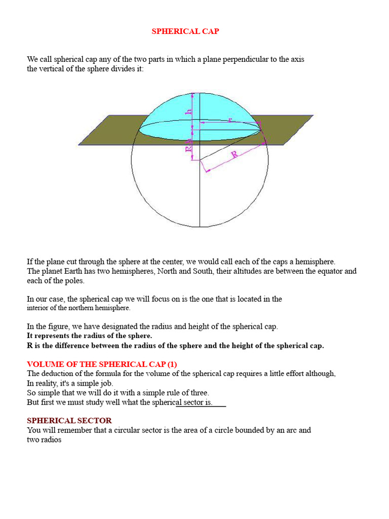 Volume Calculations of Spherical Caps | PDF | Sphere | Classical Geometry