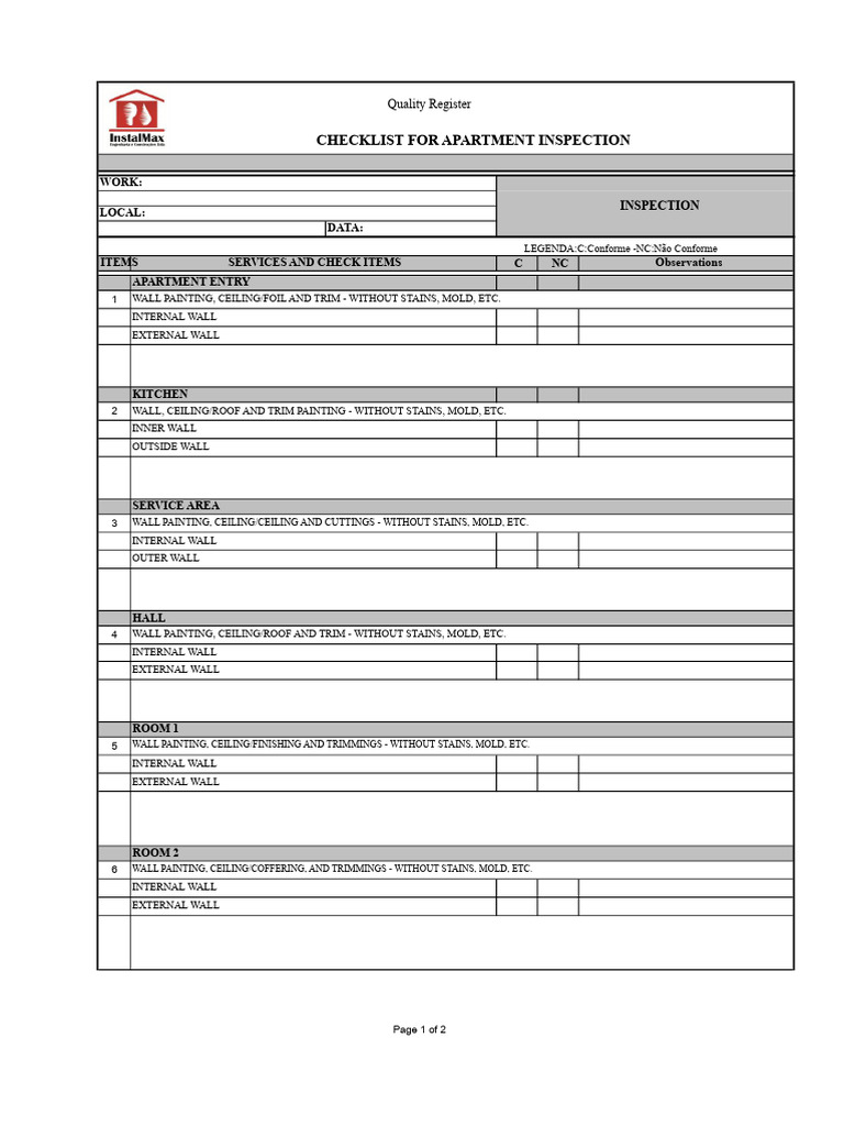 Apartment Inspection Checklist Guide | PDF | Ceiling | Wall