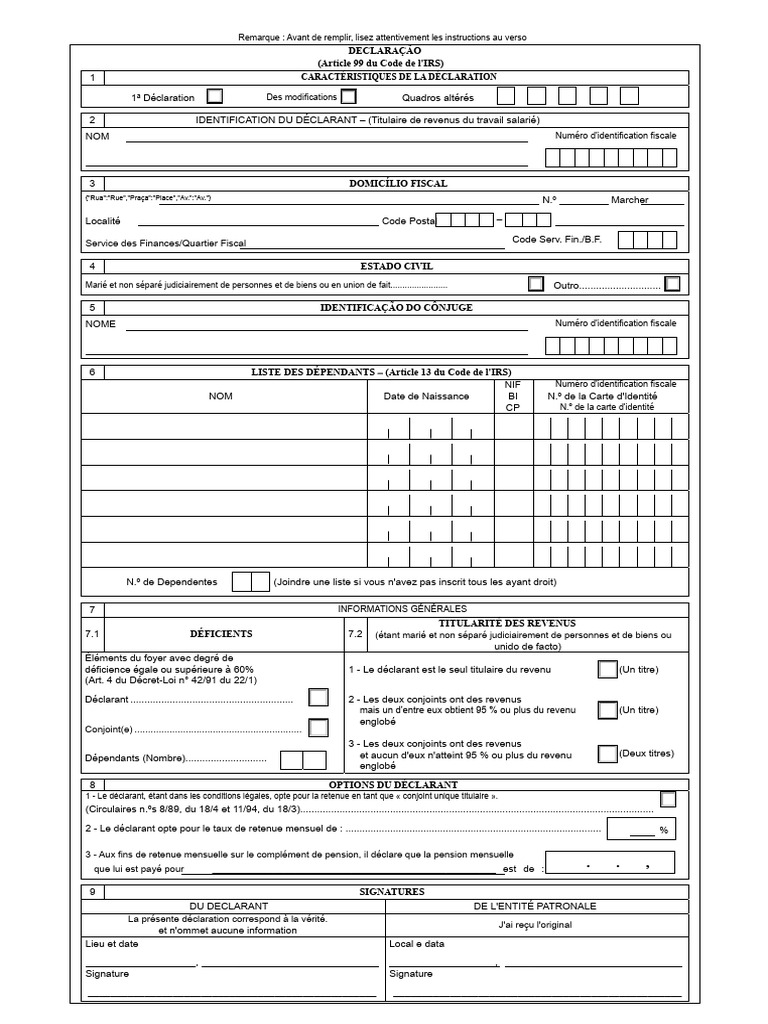 Déclaration IRS : Instructions et Formulaire | PDF | Impôts | Invalidité