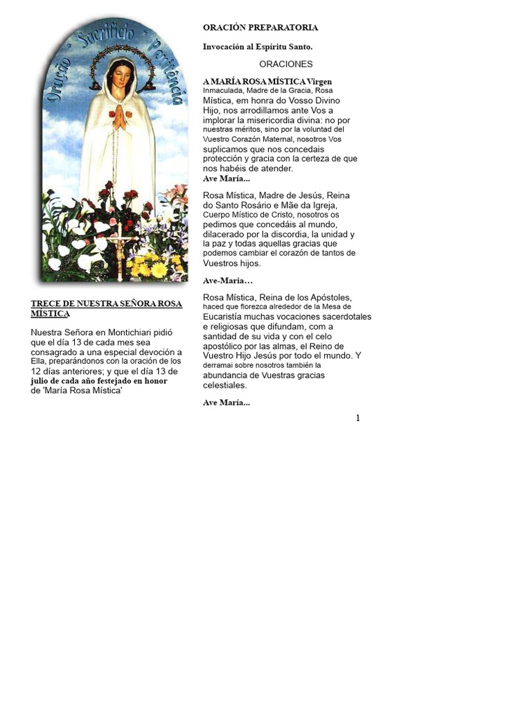 Oraciones a María Rosa Mística | PDF | María, madre de Jesús | Oración