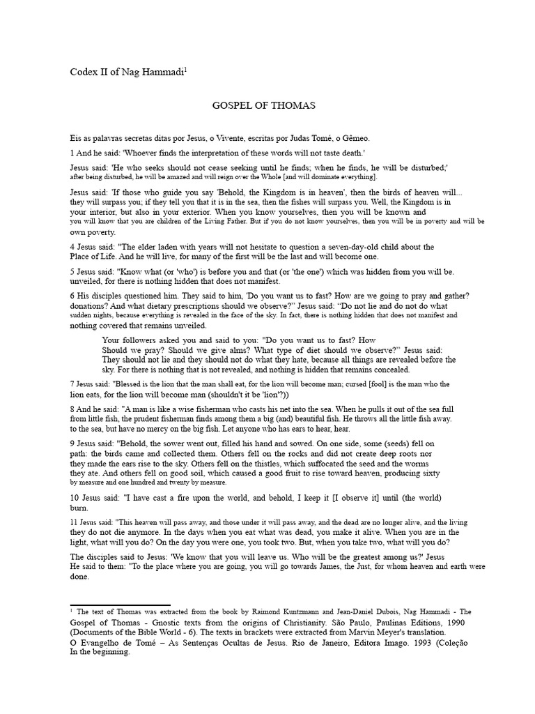 Gospel of Thomas: Secret Teachings of Jesus | PDF | Jesus | Gospel Of ...