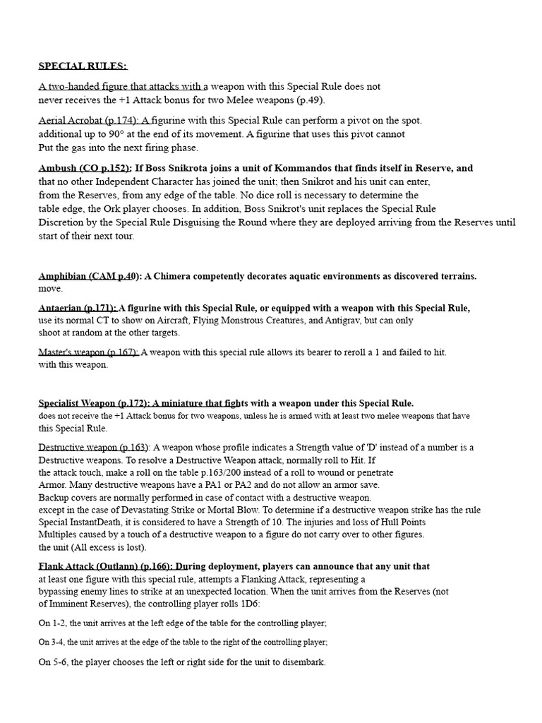 Special Rules for Tabletop Miniatures | PDF | Infantry | Artillery
