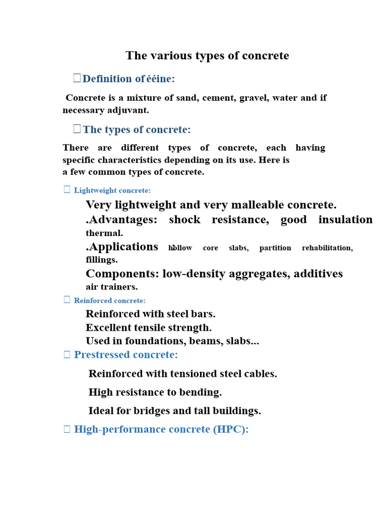 Types of Concrete and Their Uses | PDF
