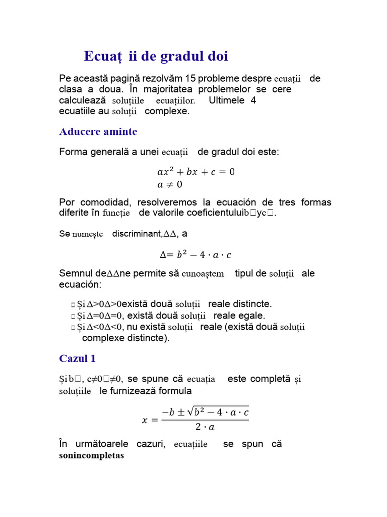 Ecuații de Gradul Al Doilea | PDF