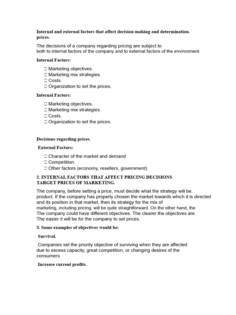Factors Influencing Pricing Decisions | PDF | Marketing | Pricing