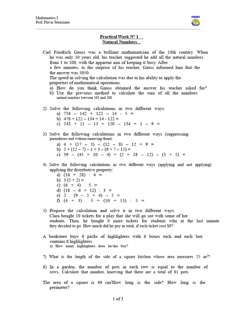Practical Math Exercises on Natural Numbers | PDF | Mathematics