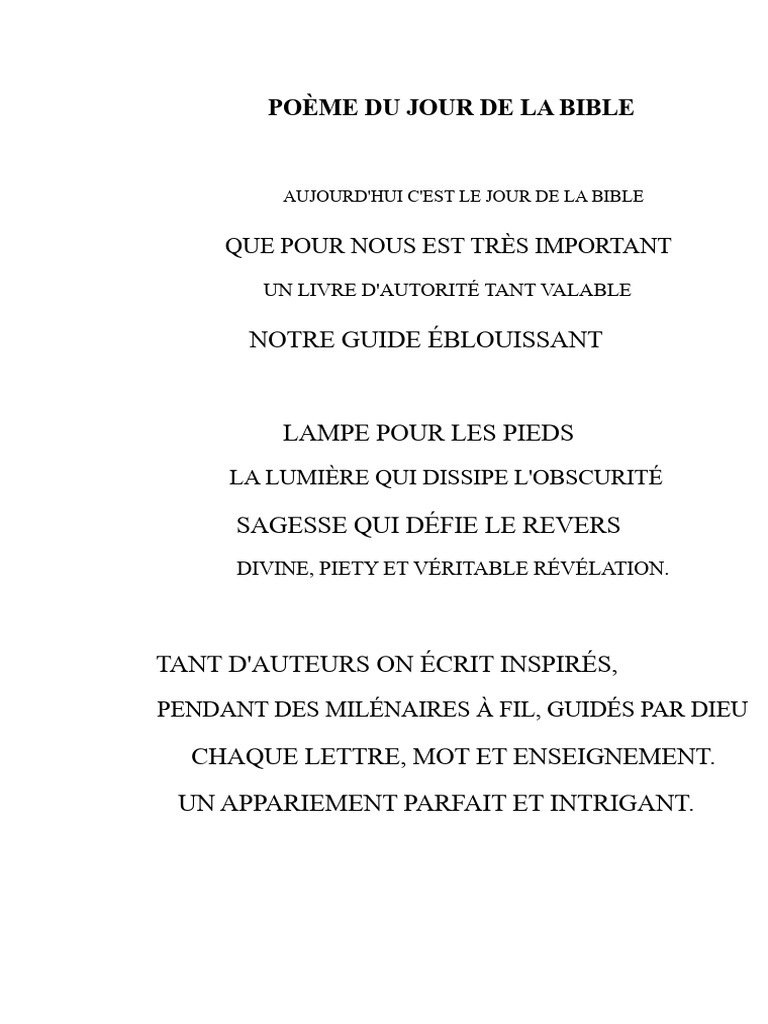 Poème sur la Bible et ses enseignements | PDF | Dieu | Cantique des ...
