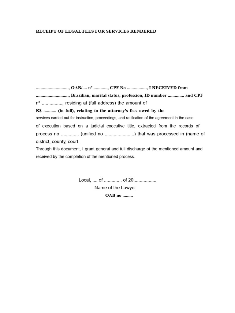 Model of Receipt For Attorney Fees For Services Rendered | PDF