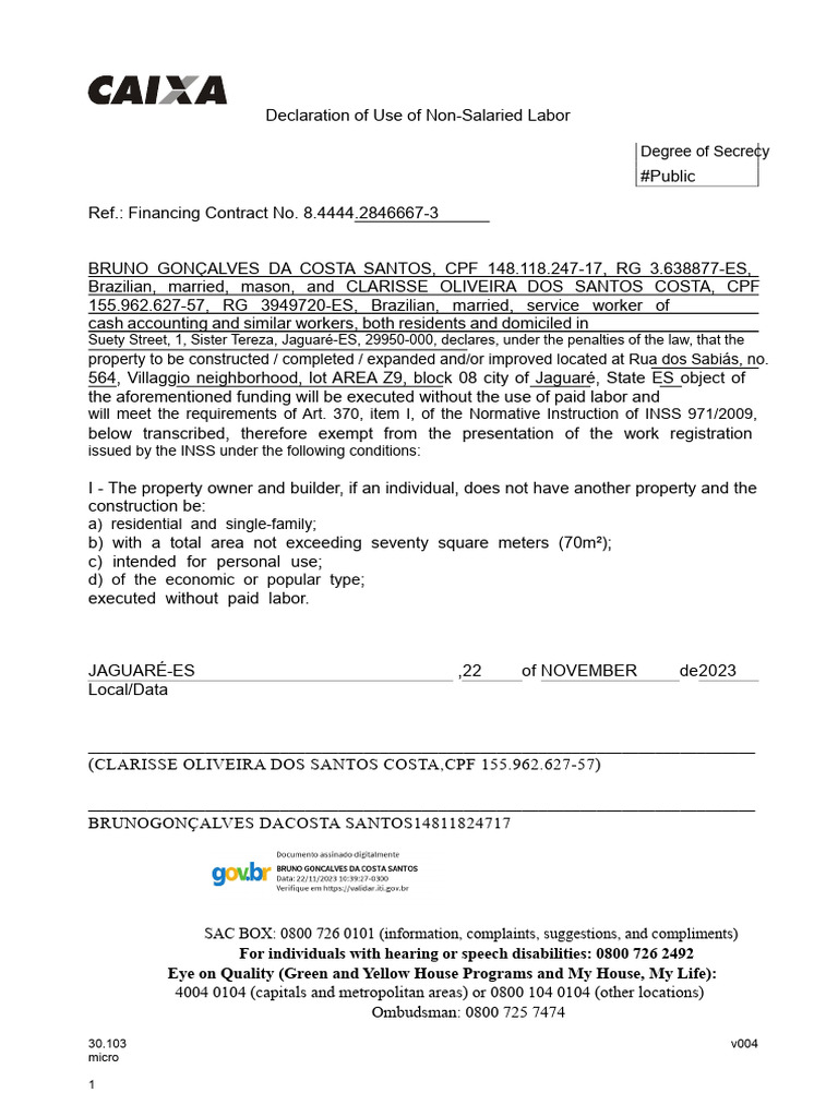 DECLARATION_OF_USE_OF_UNPAID_LABOR_2_signed | PDF | Social Policy ...