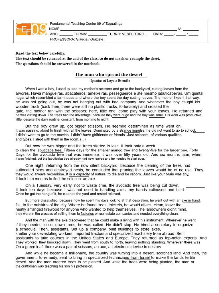 The Man Who Spread the Desert - Text for 7th Grade | PDF