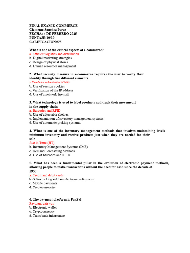 E-Commerce Final Exam Questions | PDF | E Commerce | Information Technology