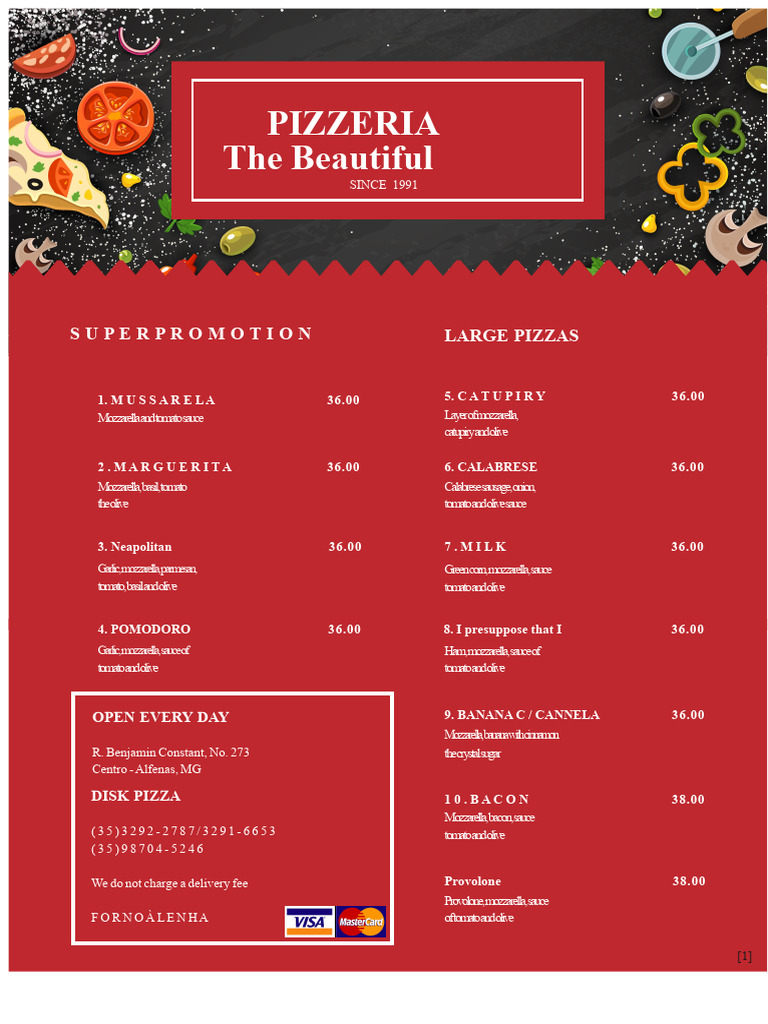Large Pizza Menu at Pizzeria The Beautiful | PDF | Pizza | Foods