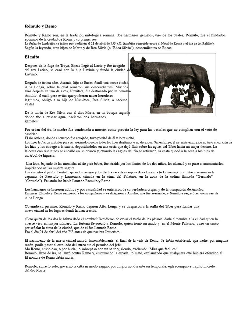 Rómulo y Remo: Fundadores de Roma | PDF | Romulus y Remus | Eneas