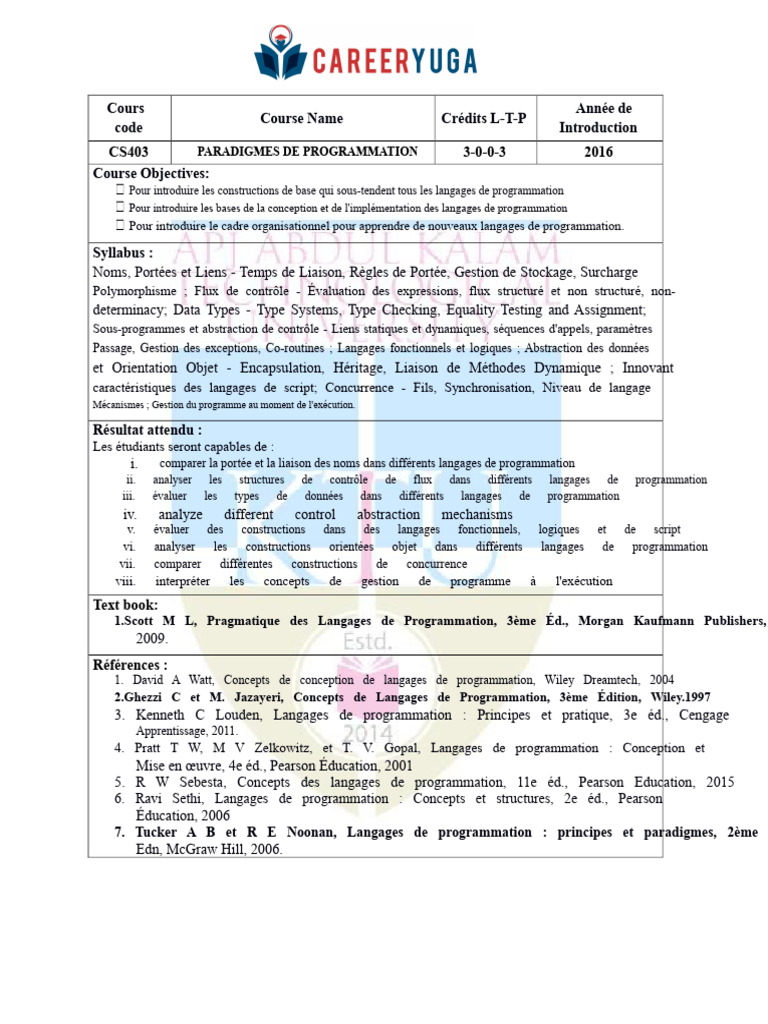 Paradigmes de Programmation CS403 | PDF | Langage de programmation ...