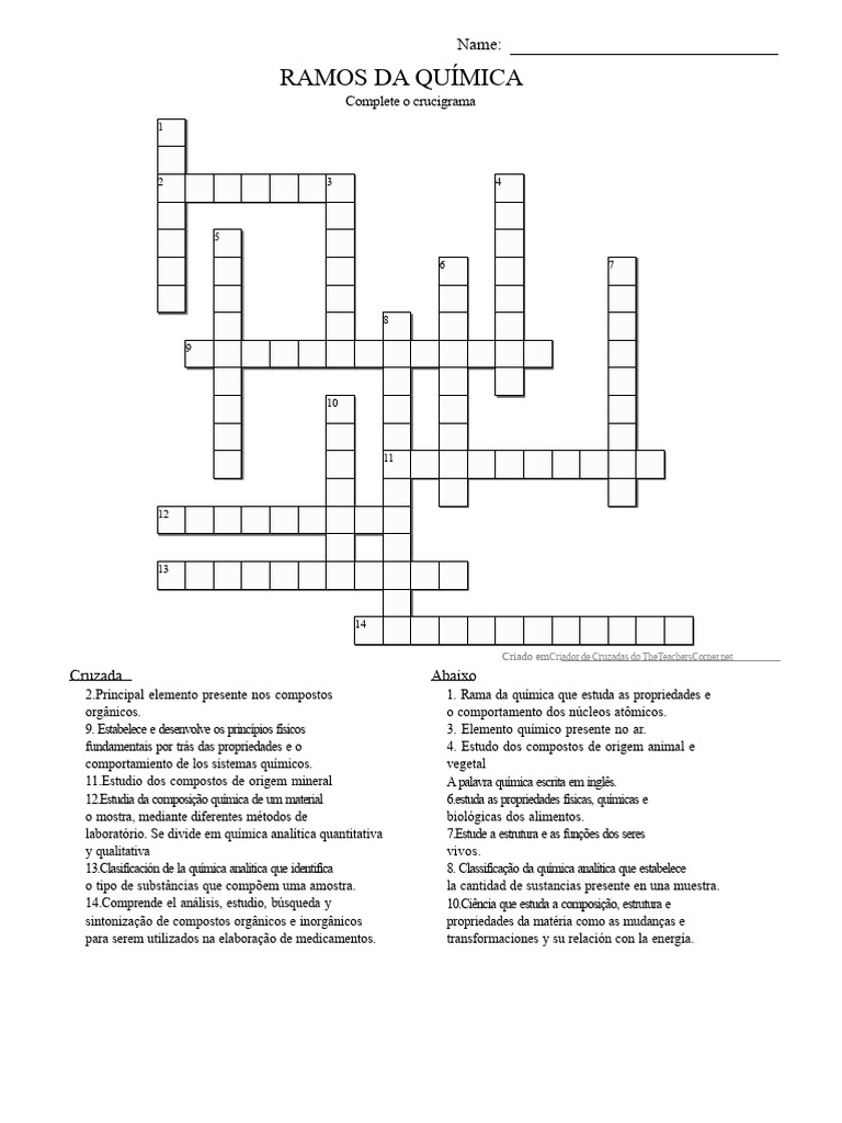 Crucigrama Ramos da Química (1) | PDF | Química | Química Analítica