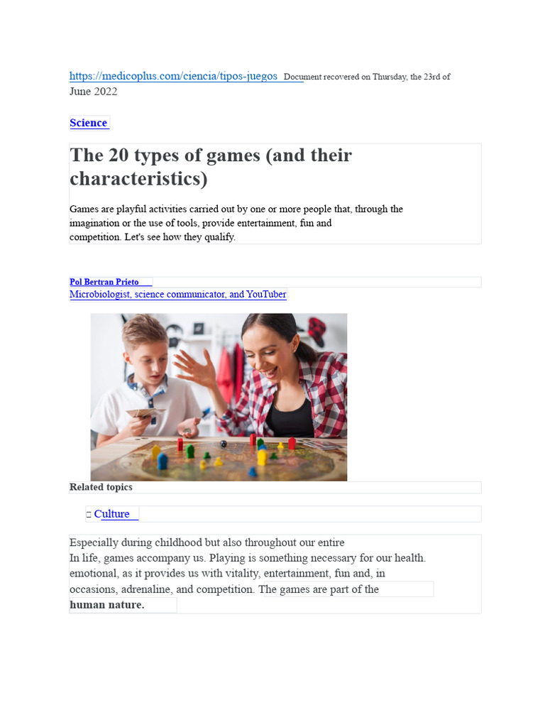 20 Types of Games and Their Features | PDF | Psychological Concepts