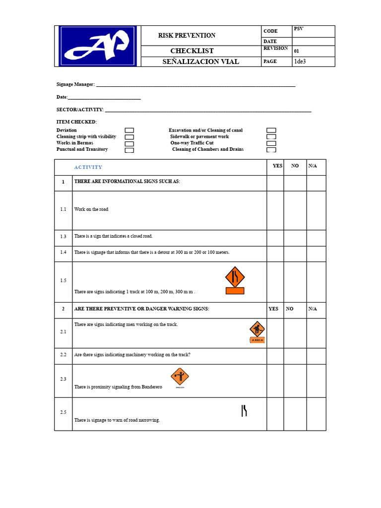Road Signage Safety Checklist | PDF | Road | Traffic