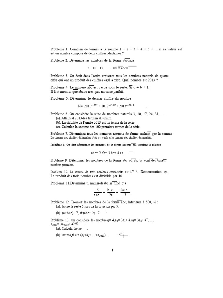Problèmes mathématiques variés et solutions | PDF | Somme (arithmétique ...