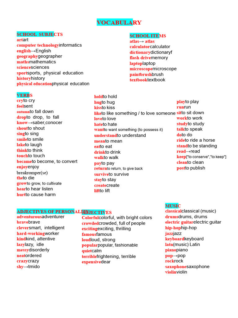 Essential Vocabulary for Students | PDF | English Language | Language ...