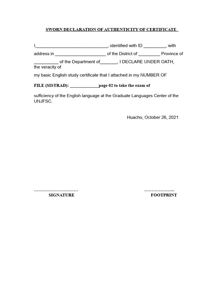 Sworn Declaration of Certificate Authenticity | PDF