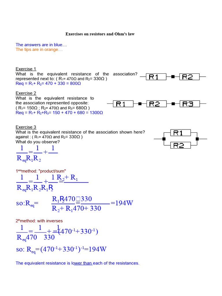 5 Exercises On R U I Correction | PDF | Resistor | Series And Parallel ...