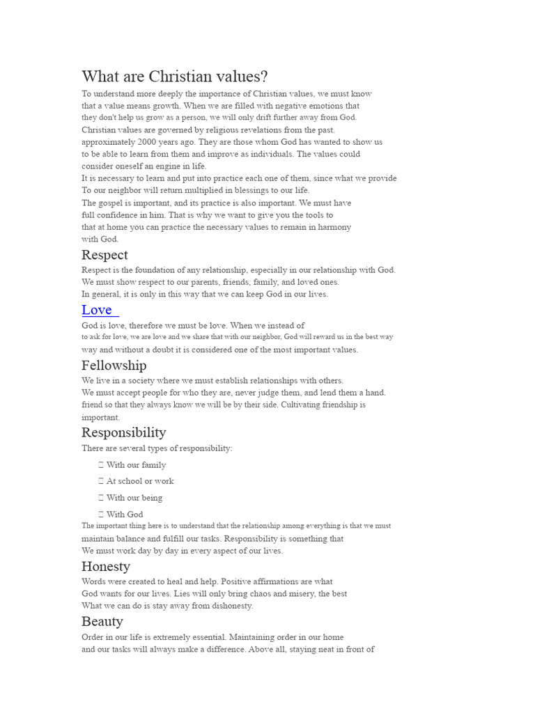 Key Christian Values Explained | PDF | Love | God