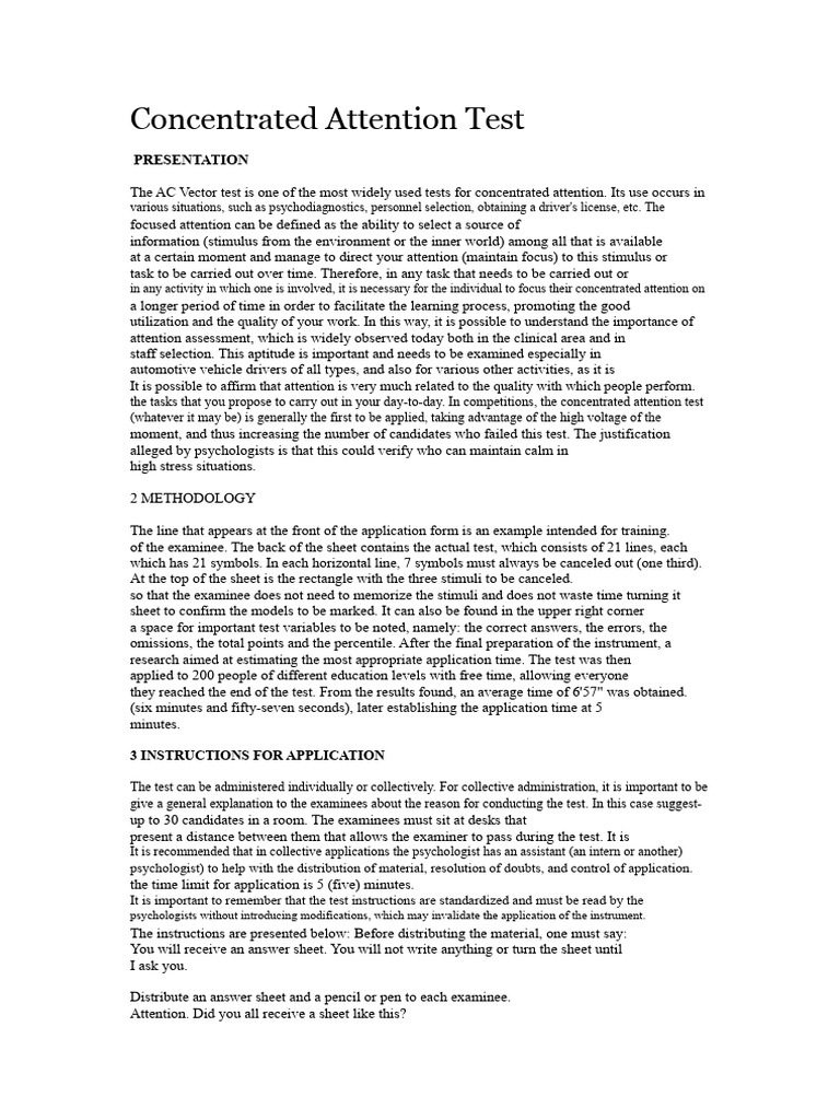 Concentrated Attention Test Overview | PDF | Attention | Psychology