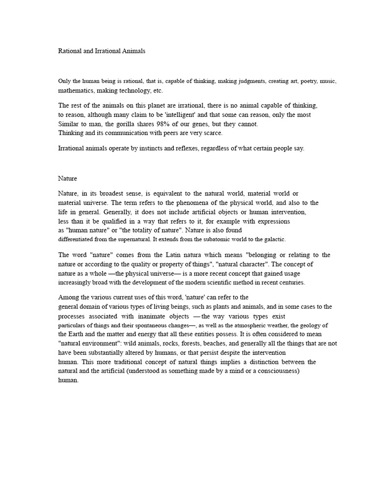 Rational vs. Irrational Animals Explained | PDF