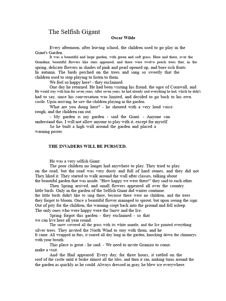 The Selfish Giant: A Moral Tale | PDF | The Happy Prince And Other Tales