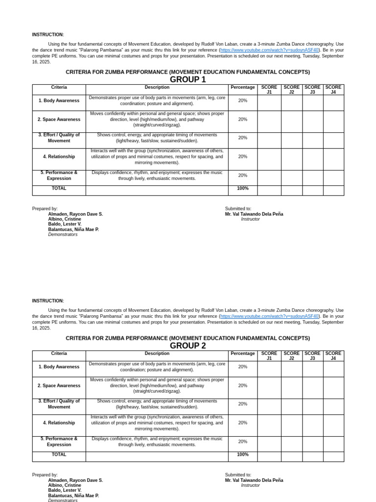 Zumba Choreography Using Laban Concepts | PDF | Performing Arts | Dances