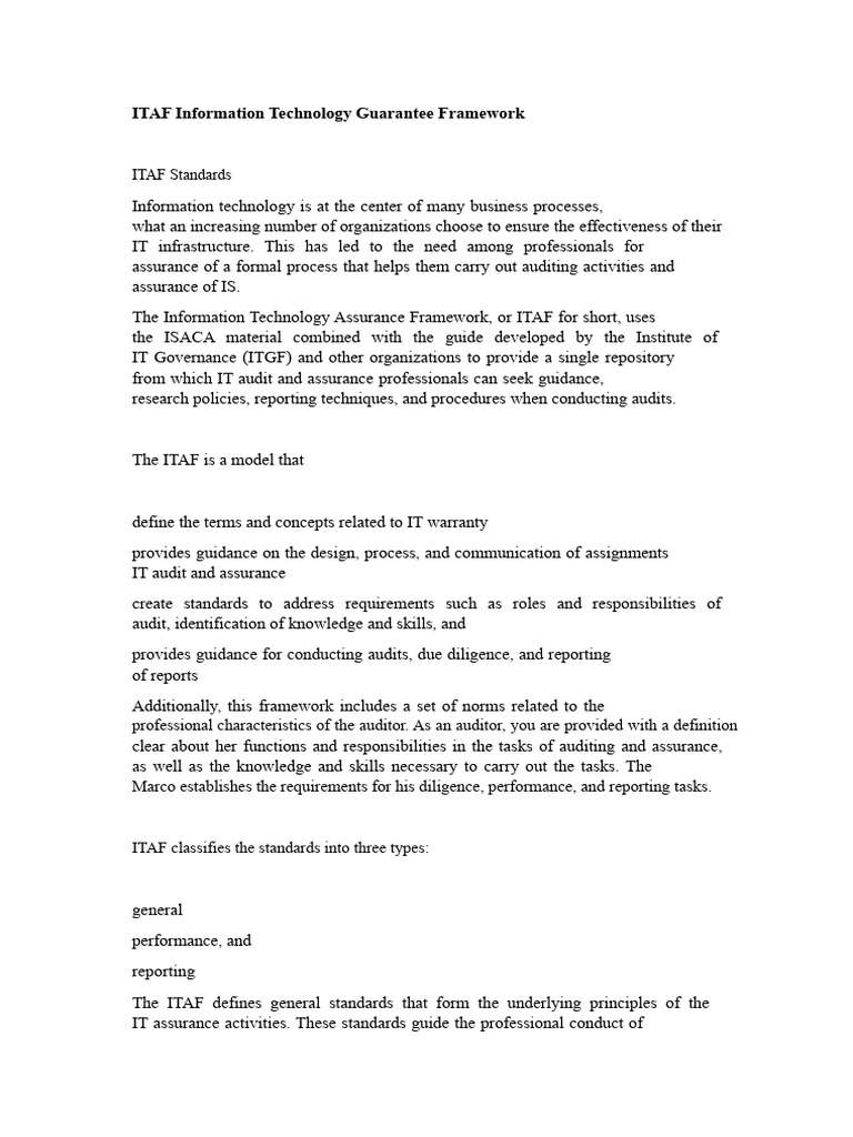 ITAF Information Technology Assurance Framework | PDF | Audit | Auditor ...
