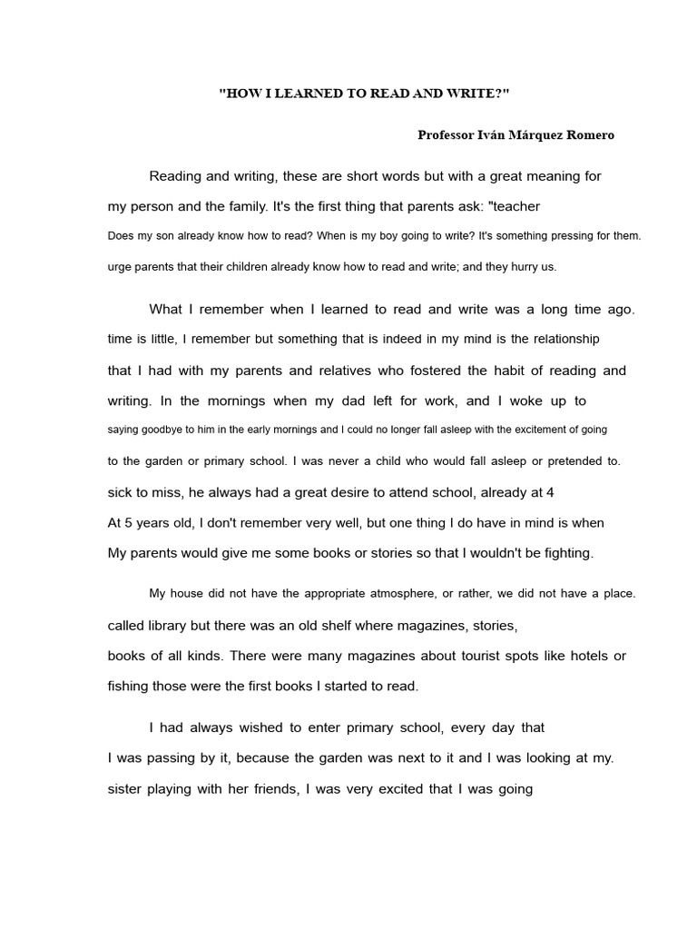 How I Learned To Read and Write | PDF | Teachers