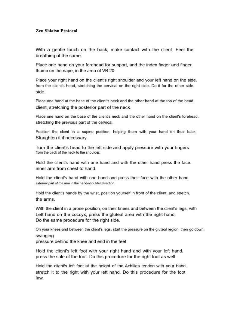 Zen Shiatsu Protocol | PDF | Hand | Foot