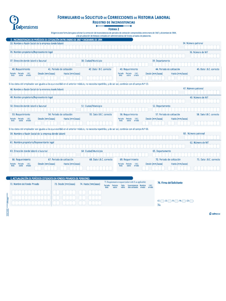 Form and Instructions for Requesting Corrections to Employment History ...