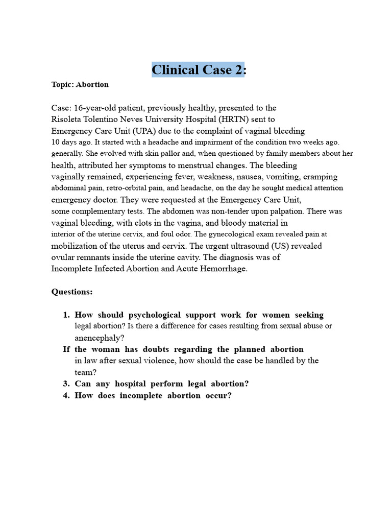 Incomplete Abortion Case Study Insights | PDF | Miscarriage | Abortion