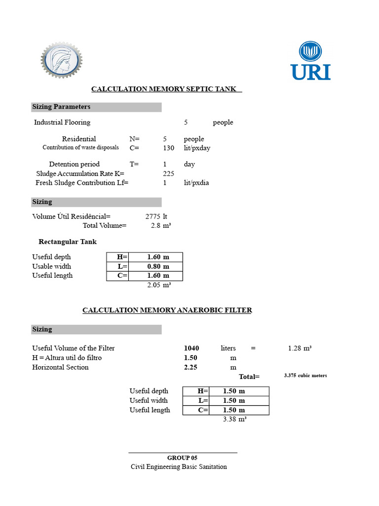 Table .xls Calculation of Anaerobic Filter and Septic Tank | PDF