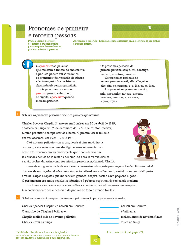 Pronomes de primeira e terceira pessoas | PDF | Pronome | Charlie Chaplin