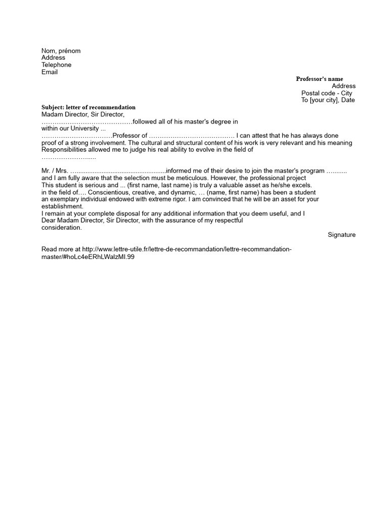 Master Recommendation Letter | PDF