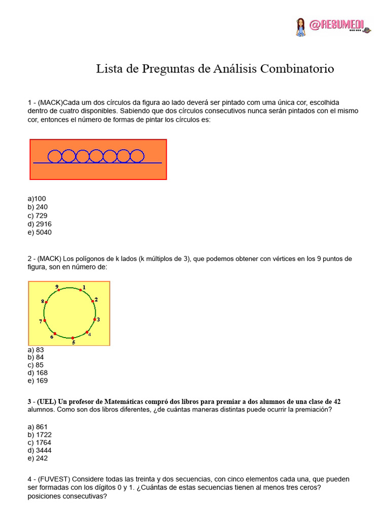Ejercicios de Análisis Combinatorio | PDF | Combinatoria | Matemáticas