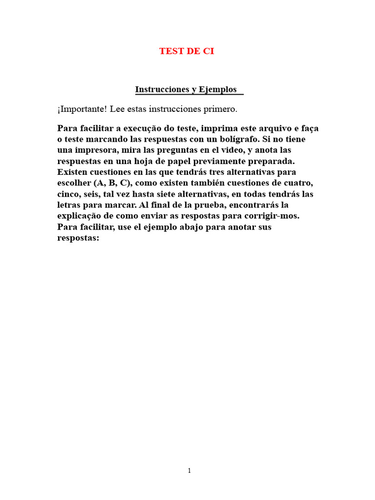 Test de CI: Instrucciones y Ejemplos | PDF