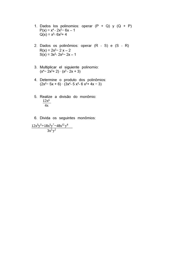 Operações com Polinômios e Monômios | PDF