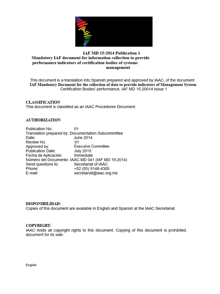 IAF MD 15:2014 Performance Indicators Guide | PDF