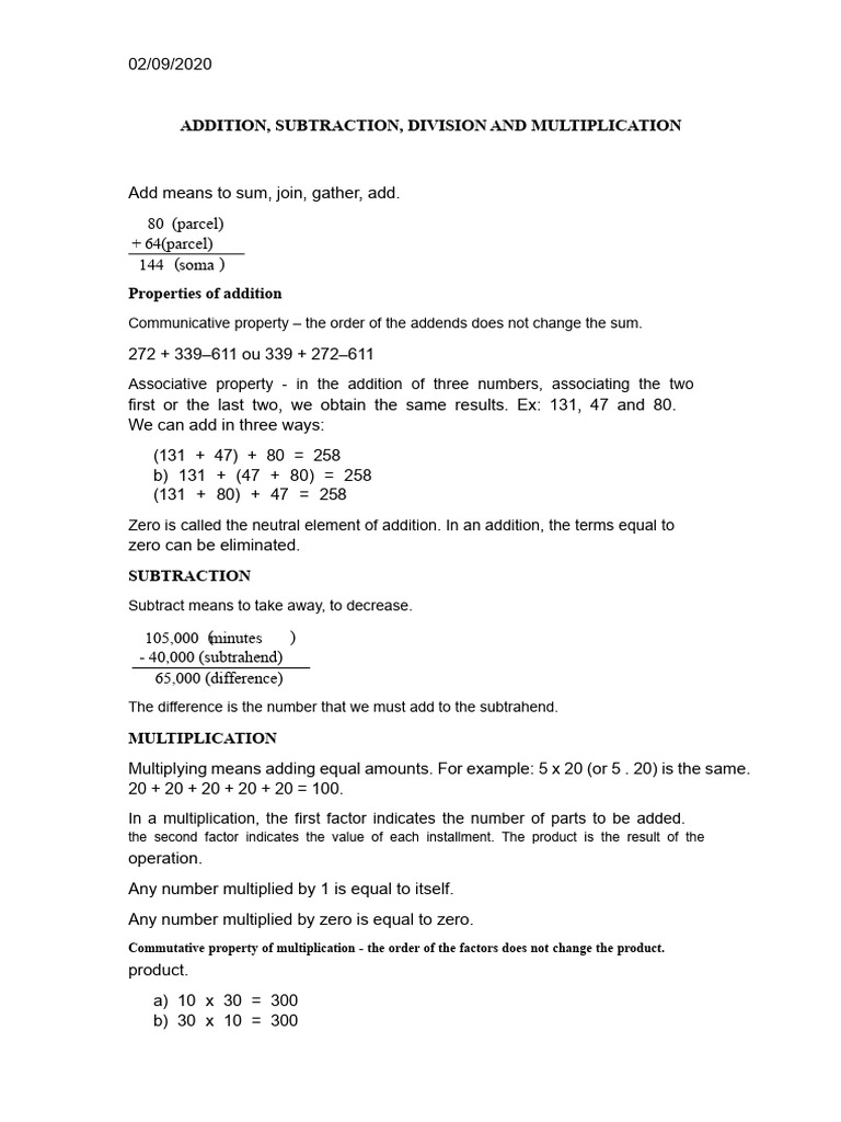 Basic Arithmetic Operations Explained | PDF | Division (Mathematics ...