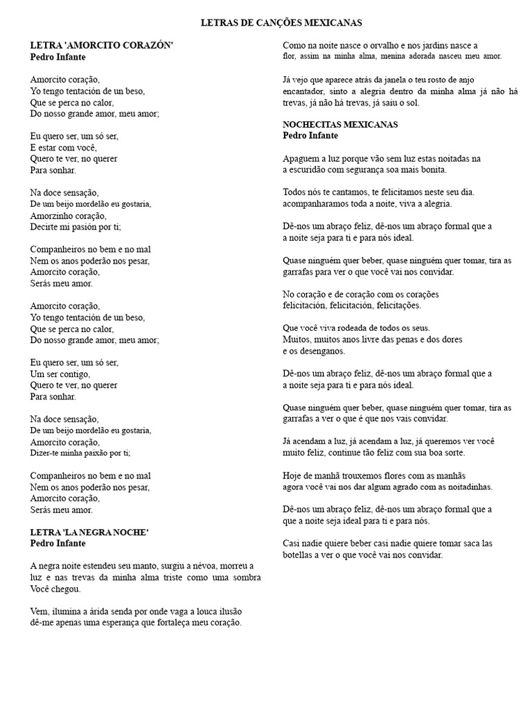 Letras de Canções Mexicanas e Guatemaltecas | PDF | Amor | Céu