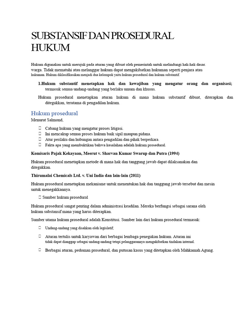 Hukum Substantif vs Prosedural: Perbedaan dan Fungsi | PDF