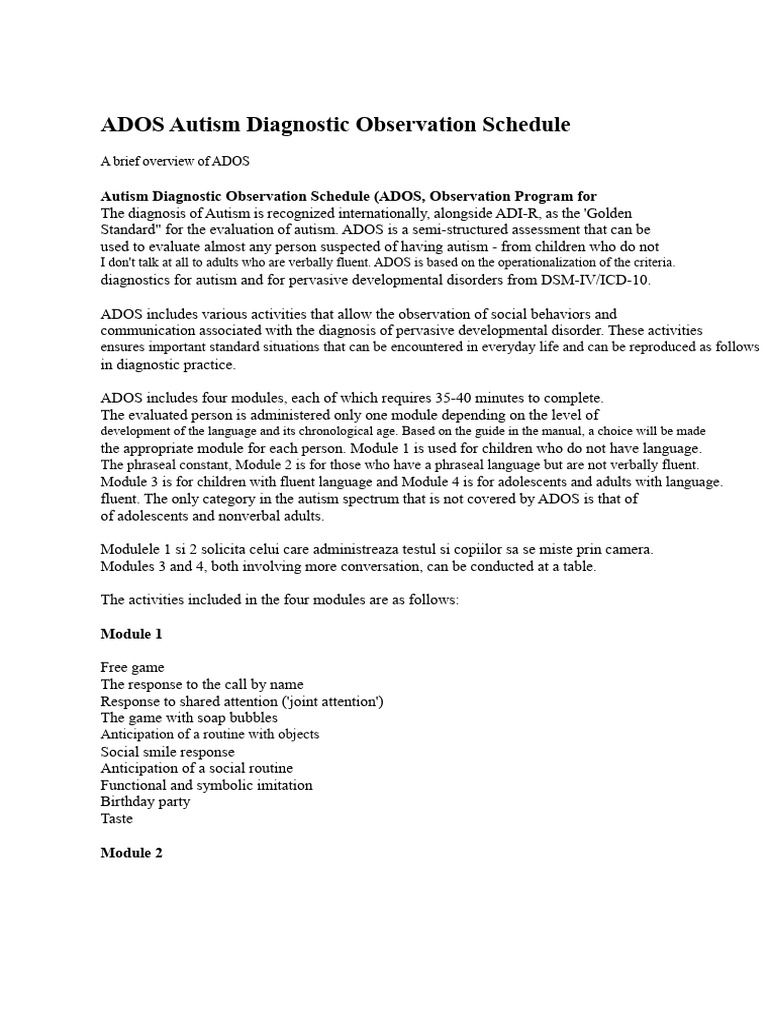 Overview of Autism Diagnostic Observation Schedule | PDF | Autism ...