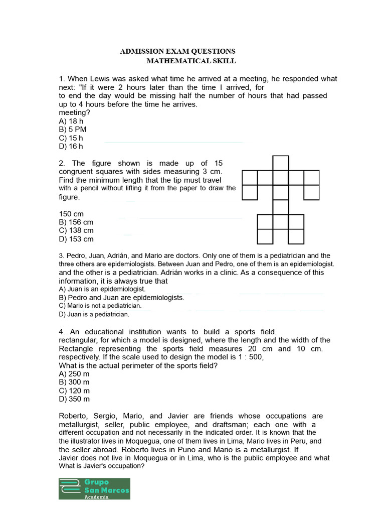 MATHEMATICAL SKILL QUESTIONS | PDF | Length | Mathematics