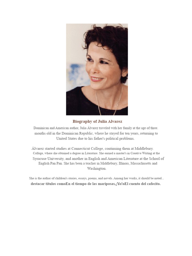 Julia Alvarez: Biography of a Notable Author | PDF