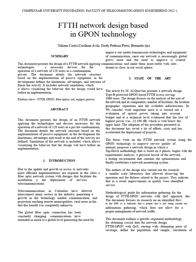 FTTH Network Design Using GPON Technology | PDF | Fiber To The X ...